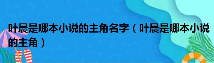 叶晨是哪本小说的主角名字