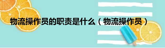 物流操作员的职责是什么